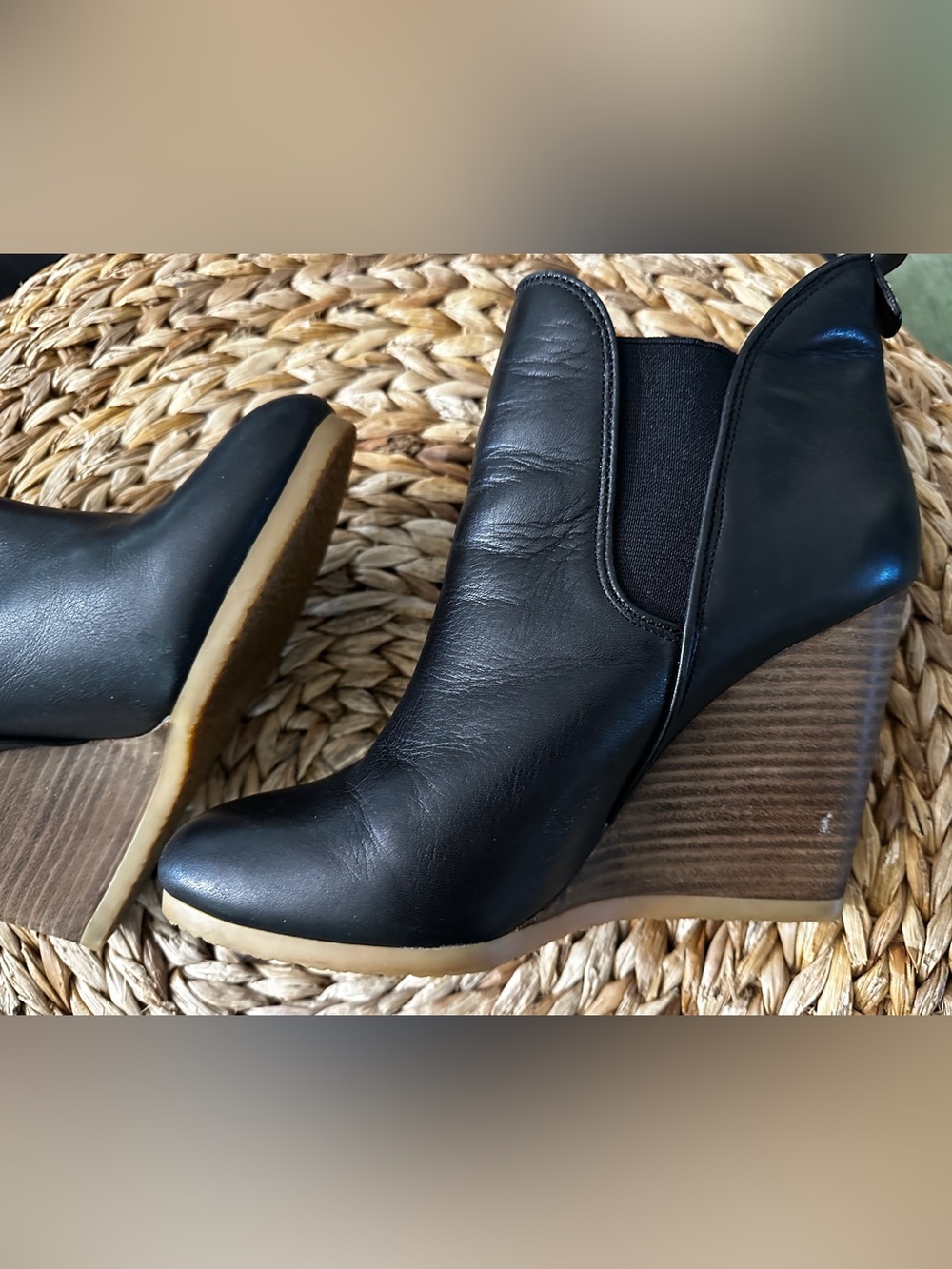 Coach “Farrah” Black Leather Wedge Booties Size 8 - Picture 3 of 9